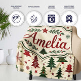 Classic Holiday Trees with Red Stars and Snowflakes Vintage Seamless  Personalised Custom Name Super Soft Fleece Blanket Bed Sofa Throw