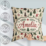 Custom Name Classic Trees with Red Stars and Snowflakes Seamless Square Filled Cushion Throw Pillow Sofa Bed Home Decor Zip Washable UK Made