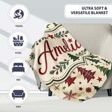 Classic Holiday Trees with Red Stars and Snowflakes Vintage Seamless  Personalised Custom Name Super Soft Fleece Blanket Bed Sofa Throw