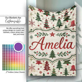 Classic Holiday Trees with Red Stars and Snowflakes Vintage Seamless  Personalised Custom Name Super Soft Fleece Blanket Bed Sofa Throw