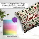 Custom Name Classic Trees with Red Stars and Snowflakes Seamless Square Filled Cushion Throw Pillow Sofa Bed Home Decor Zip Washable UK Made