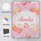 Personalised Name Strawberry Cherry Daisy Seamless Bright Pink Cute Custom Canvas Wall Art Print Decor Picture Ready to Hang