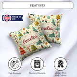 Custom Name Whimsical Christmas Trees Candy Canes and Snowflakes Square Filled Cushion Throw Pillow Sofa Bed Home Decor Zip Washable UK Made