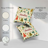 Custom Name Whimsical Christmas Trees Candy Canes and Snowflakes Square Filled Cushion Throw Pillow Sofa Bed Home Decor Zip Washable UK Made