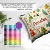 Custom Name Whimsical Christmas Trees Candy Canes and Snowflakes Square Filled Cushion Throw Pillow Sofa Bed Home Decor Zip Washable UK Made