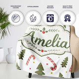 Christmas Trees Candy Canes Snowflakes Holiday Seamless Pattern  Personalised Custom Name Super Soft Fleece Blanket Bed Sofa Throw