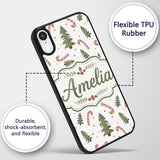 Christmas Trees Candy Canes Snowflakes Holiday Custom Name Protective Phone Case Mobile Cover Durable Everyday Smartphone Shock Resistant