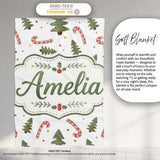 Christmas Trees Candy Canes Snowflakes Holiday Seamless Pattern  Personalised Custom Name Super Soft Fleece Blanket Bed Sofa Throw
