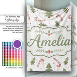 Christmas Trees Candy Canes Snowflakes Holiday Seamless Pattern  Personalised Custom Name Super Soft Fleece Blanket Bed Sofa Throw
