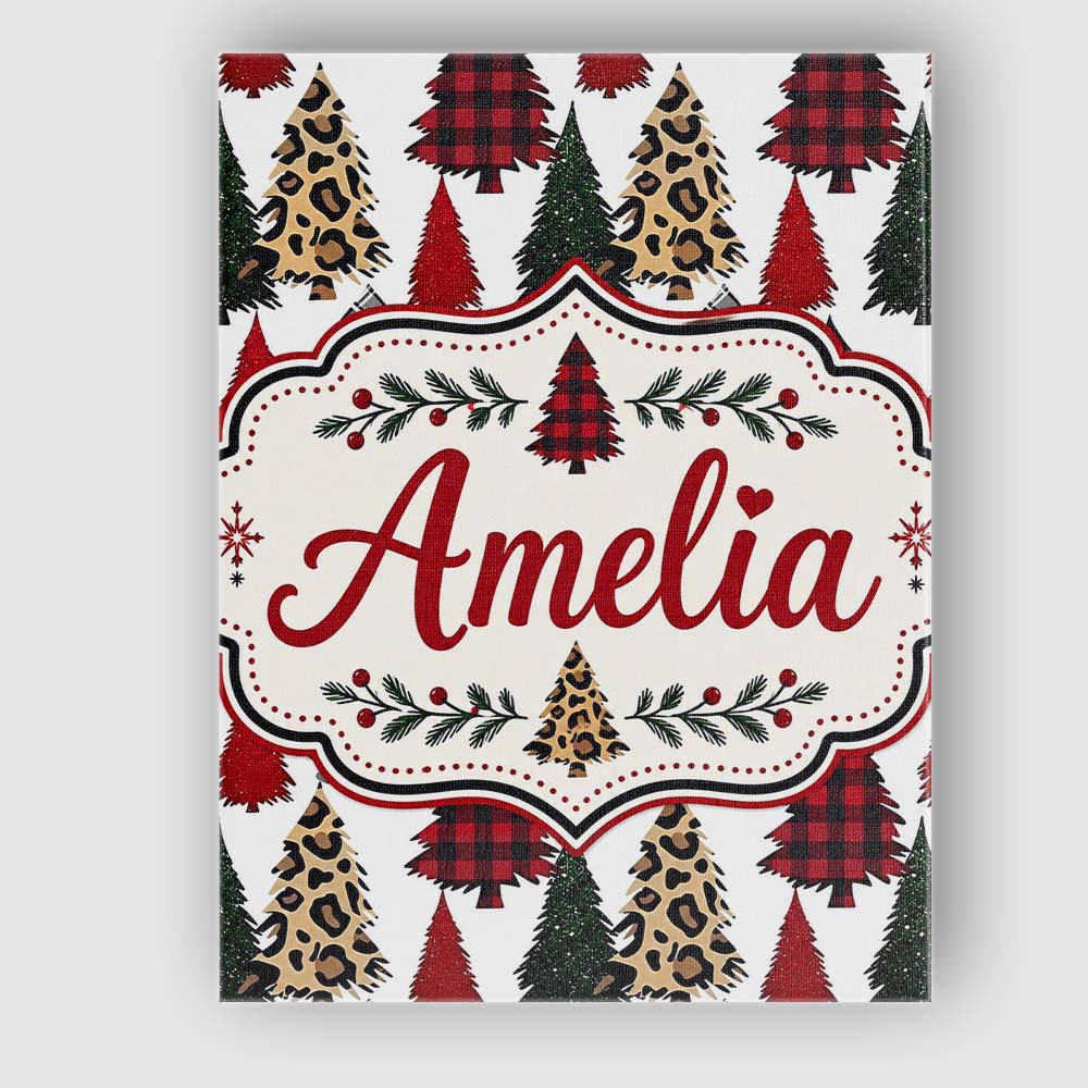 Personalised Name Leopard Plaid and Festive Custom  Bespoke Interior Contemporary Canvas Wall Art Print Decor Picture Ready to Hang