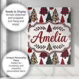 Personalised Name Leopard Plaid and Festive Custom  Bespoke Interior Contemporary Canvas Wall Art Print Decor Picture Ready to Hang
