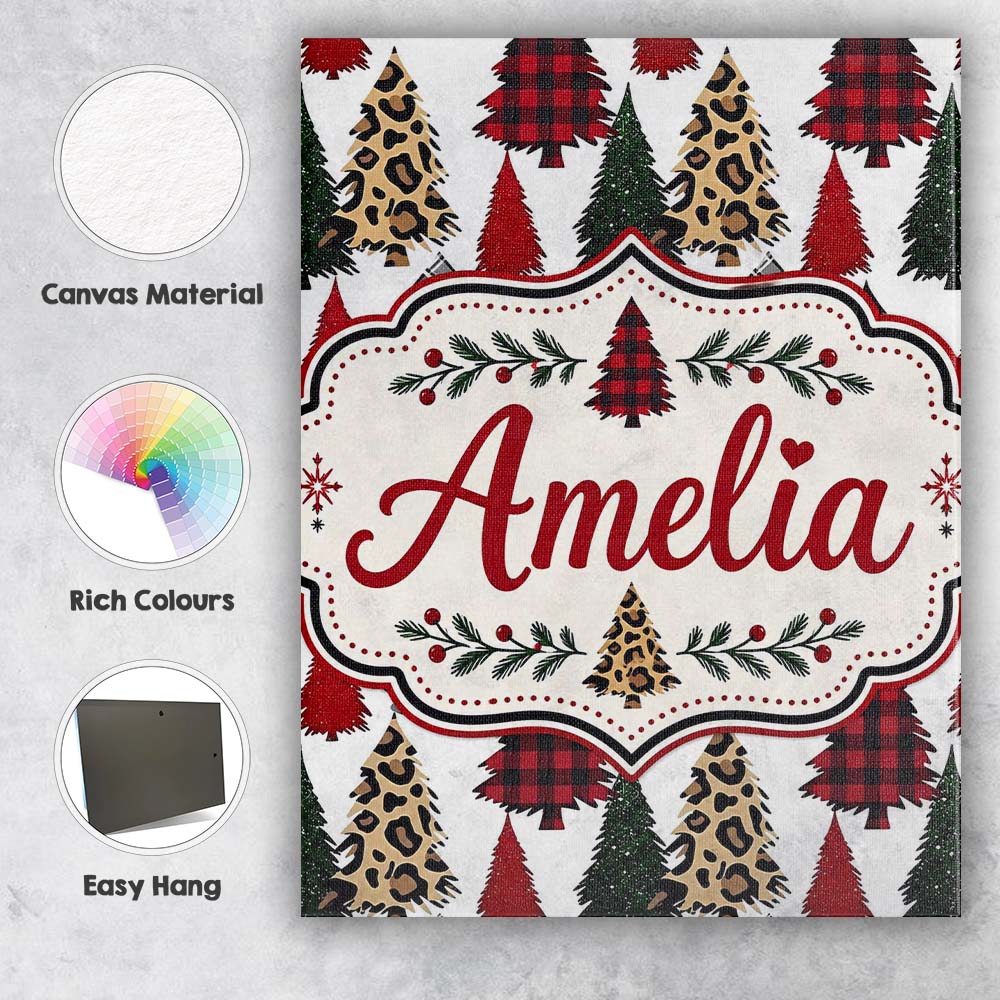 Personalised Name Leopard Plaid and Festive Custom  Bespoke Interior Contemporary Canvas Wall Art Print Decor Picture Ready to Hang