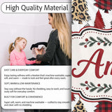 Leopard Plaid and Festive Christmas Trees Modern Seamless Pattern  Personalised Custom Name Super Soft Fleece Blanket Bed Sofa Throw