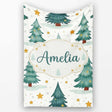 Snowy Christmas Pine Trees with Golden Stars Winter Seamless Pattern  Personalised Custom Name Super Soft Fleece Blanket Bed Sofa Throw