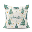 Custom Name Snowy Christmas Pine Trees with Golden Stars Pattern Square Filled Cushion Throw Pillow Sofa Bed Home Decor Zip Washable UK Made