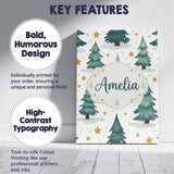 Personalised Name Snowy Christmas Pine Custom  Modern Room Accent Elegant Feature Canvas Wall Art Print Decor Picture Ready to Hang