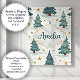 Personalised Name Snowy Christmas Pine Custom  Modern Room Accent Elegant Feature Canvas Wall Art Print Decor Picture Ready to Hang