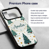 Snowy Christmas Pine Trees with Golden Stars Custom Name Protective Phone Case Mobile Cover Durable Everyday Smartphone Shock Resistant