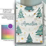 Snowy Christmas Pine Trees with Golden Stars Winter Seamless Pattern  Personalised Custom Name Super Soft Fleece Blanket Bed Sofa Throw