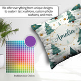 Custom Name Snowy Christmas Pine Trees with Golden Stars Pattern Square Filled Cushion Throw Pillow Sofa Bed Home Decor Zip Washable UK Made