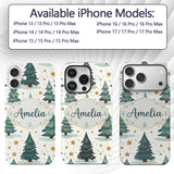 Snowy Christmas Pine Trees with Golden Stars Custom Name Protective Phone Case Mobile Cover Durable Everyday Smartphone Shock Resistant