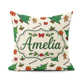 Custom Name Christmas Trees with Candy Canes and Gifts Seamless Square Filled Cushion Throw Pillow Sofa Bed Home Decor Zip Washable UK Made