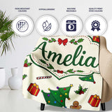 Cute Christmas Trees with Gingerbread Candy Canes and Gifts Seamless  Personalised Custom Name Super Soft Fleece Blanket Bed Sofa Throw
