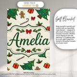 Cute Christmas Trees with Gingerbread Candy Canes and Gifts Seamless  Personalised Custom Name Super Soft Fleece Blanket Bed Sofa Throw
