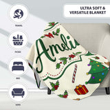 Cute Christmas Trees with Gingerbread Candy Canes and Gifts Seamless  Personalised Custom Name Super Soft Fleece Blanket Bed Sofa Throw
