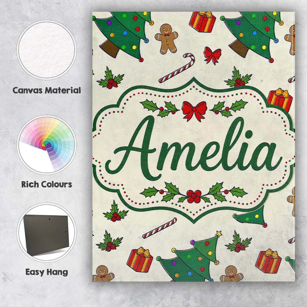 Personalised Name Cute Christmas Trees with Custom  Bespoke Interior Contemporary Canvas Wall Art Print Decor Picture Ready to Hang