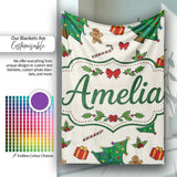 Cute Christmas Trees with Gingerbread Candy Canes and Gifts Seamless  Personalised Custom Name Super Soft Fleece Blanket Bed Sofa Throw