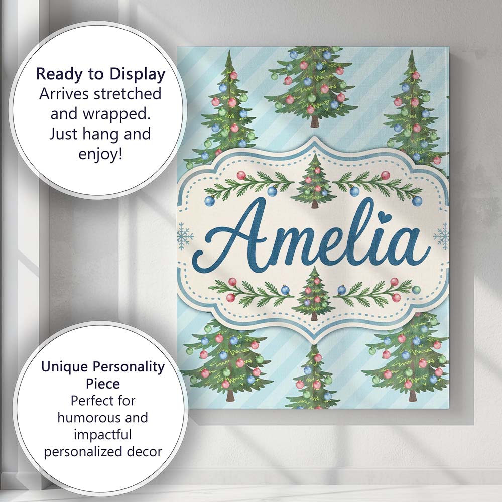 Personalised Name Decorated Christmas Trees Custom  Bespoke Interior Contemporary Canvas Wall Art Print Decor Picture Ready to Hang