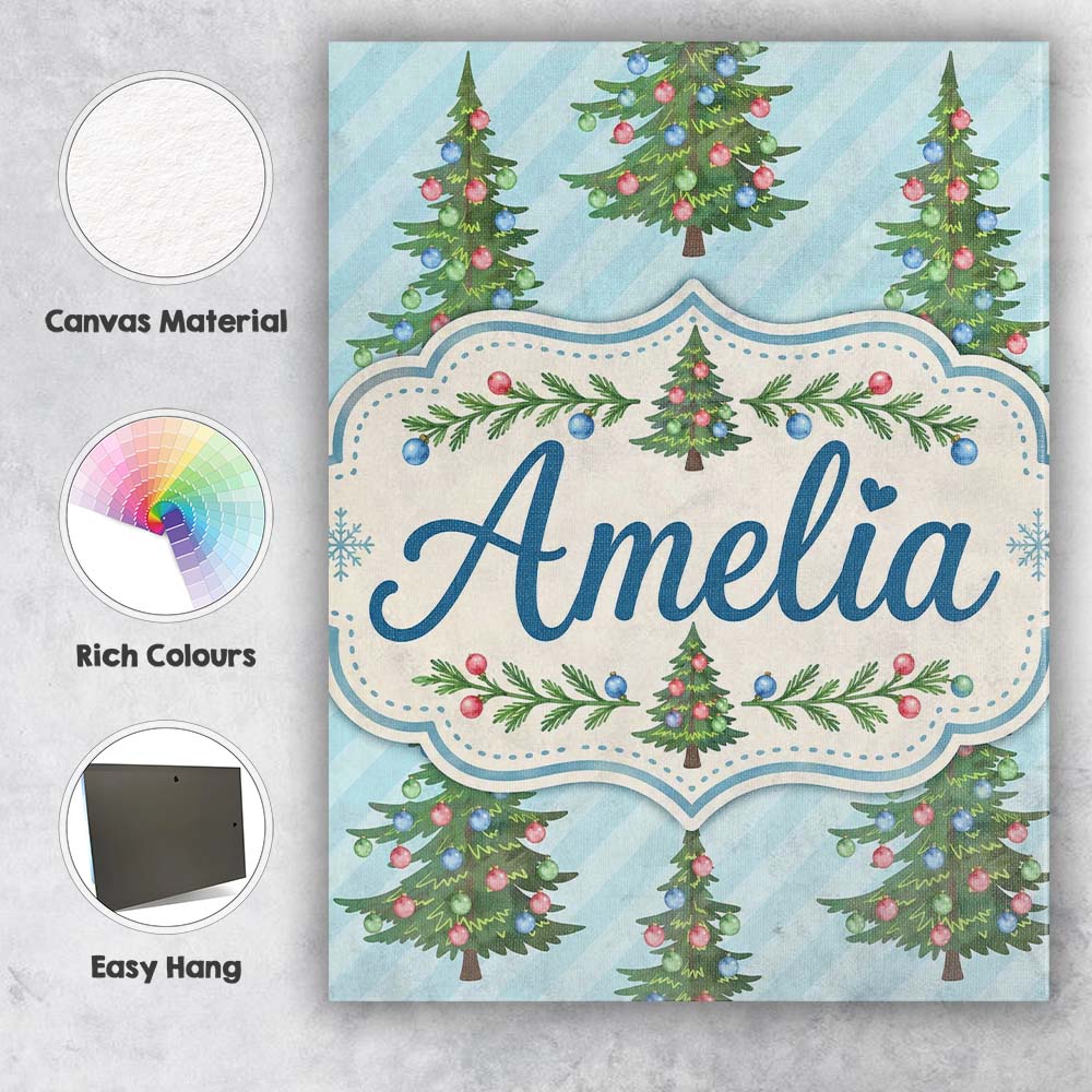 Personalised Name Decorated Christmas Trees Custom  Bespoke Interior Contemporary Canvas Wall Art Print Decor Picture Ready to Hang
