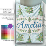 Decorated Christmas Trees with Colorful Baubles on Blue Striped  Personalised Custom Name Super Soft Fleece Blanket Bed Sofa Throw