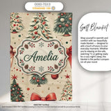 Vintage Christmas Trees with Red Bows Ornaments and Snowflakes  Personalised Custom Name Super Soft Fleece Blanket Bed Sofa Throw