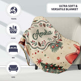Vintage Christmas Trees with Red Bows Ornaments and Snowflakes  Personalised Custom Name Super Soft Fleece Blanket Bed Sofa Throw