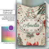 Vintage Christmas Trees with Red Bows Ornaments and Snowflakes  Personalised Custom Name Super Soft Fleece Blanket Bed Sofa Throw