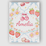 Personalised Name Strawberry Cherry Daisy White Blue Outline Cute Custom  Bespoke Canvas Wall Art Print Decor Picture Ready to Hang