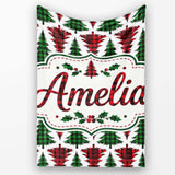 Buffalo Plaid Christmas Trees in Red and Green Rustic Seamless  Personalised Custom Name Super Soft Fleece Blanket Bed Sofa Throw