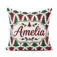 Custom Name Buffalo Plaid Trees in Red and Green Rustic Seamless Square Filled Cushion Throw Pillow Sofa Bed Home Decor Zip Washable UK Made
