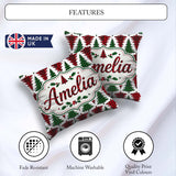 Custom Name Buffalo Plaid Trees in Red and Green Rustic Seamless Square Filled Cushion Throw Pillow Sofa Bed Home Decor Zip Washable UK Made