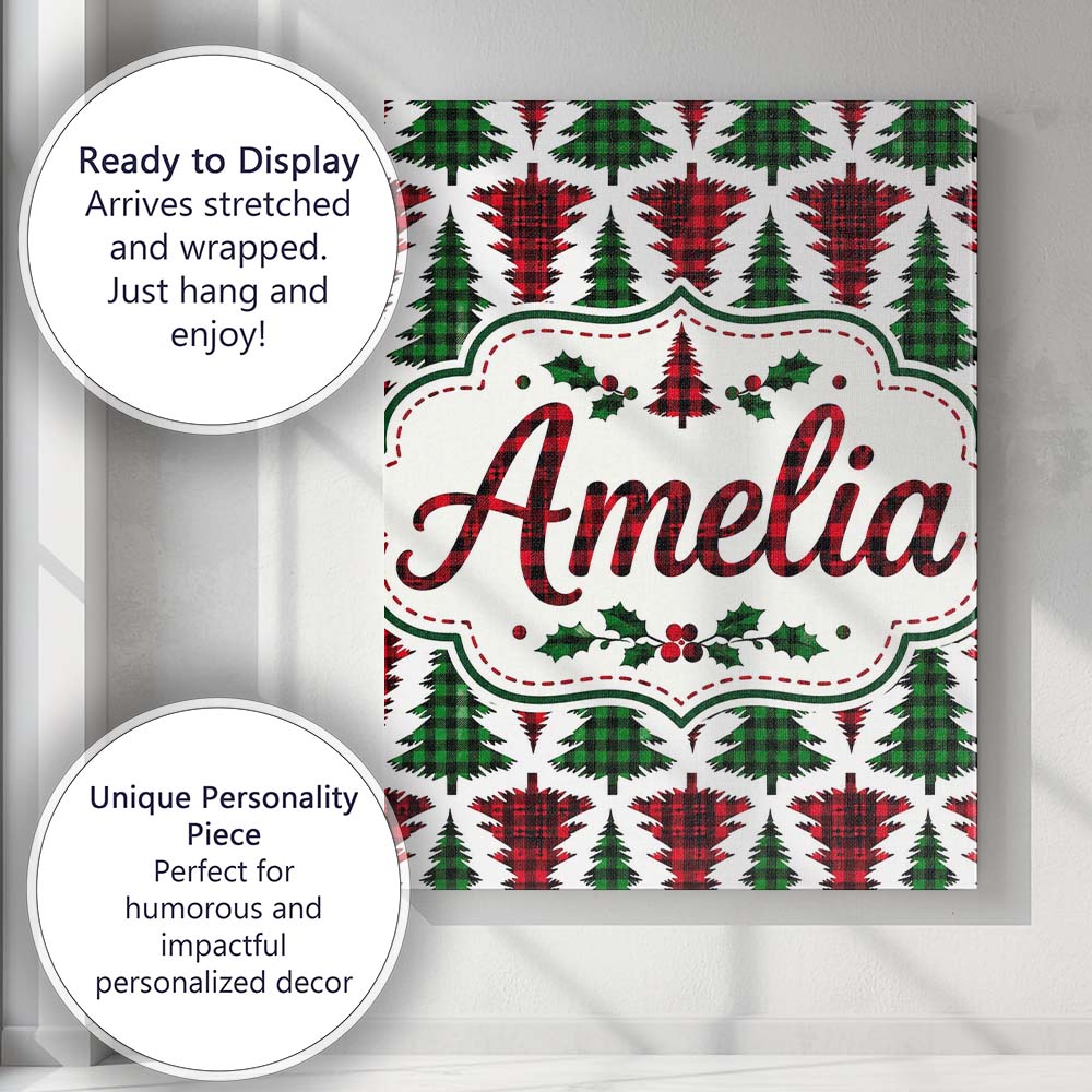 Personalised Name Buffalo Plaid Christmas Custom  Unique Gift Idea Elegant Feature Canvas Wall Art Print Decor Picture Ready to Hang