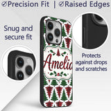 Buffalo Plaid Christmas Trees in Red and Green Custom Name Protective Phone Case Mobile Cover Durable Everyday Smartphone Shock Resistant