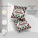 Custom Name Buffalo Plaid Trees in Red and Green Rustic Seamless Square Filled Cushion Throw Pillow Sofa Bed Home Decor Zip Washable UK Made