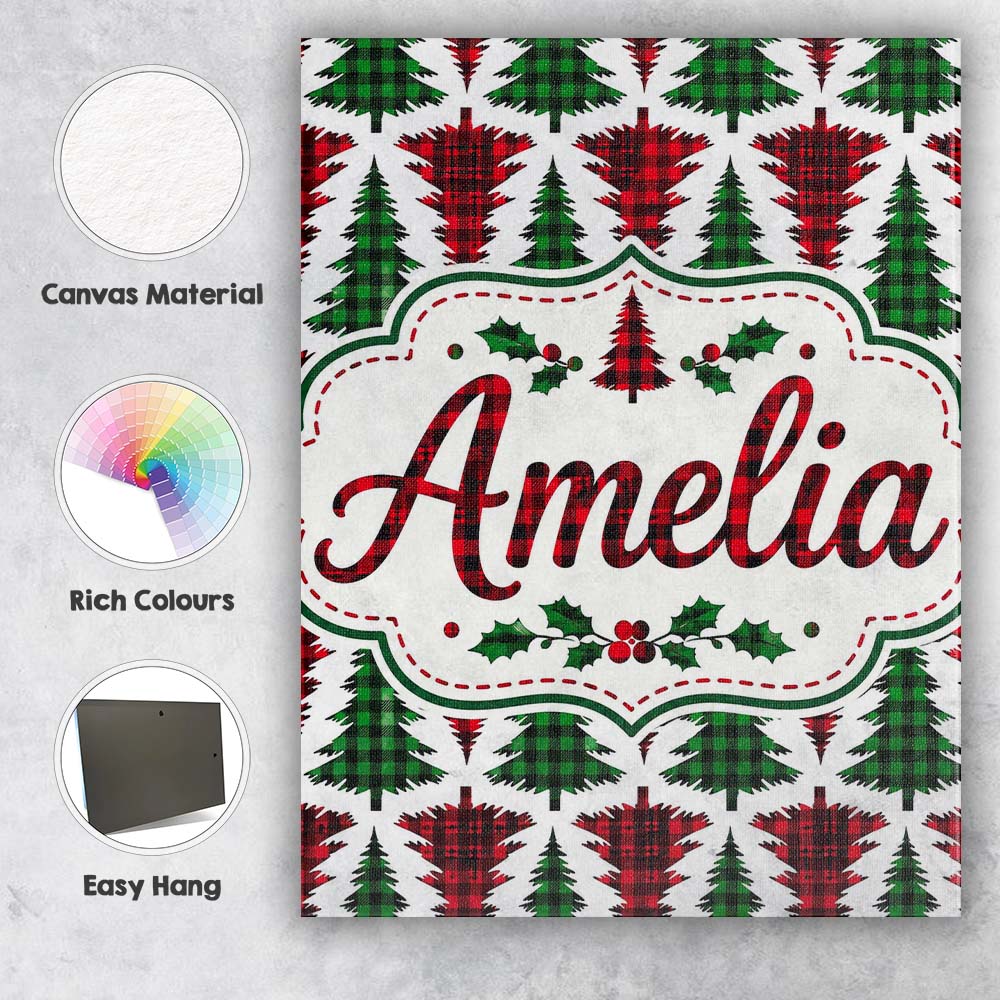 Personalised Name Buffalo Plaid Christmas Custom  Unique Gift Idea Elegant Feature Canvas Wall Art Print Decor Picture Ready to Hang