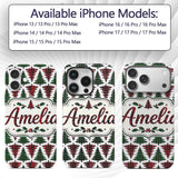 Buffalo Plaid Christmas Trees in Red and Green Custom Name Protective Phone Case Mobile Cover Durable Everyday Smartphone Shock Resistant