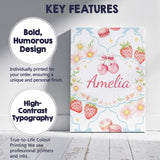 Personalised Name Strawberry Cherry Daisy White Blue Outline Cute Custom  Bespoke Canvas Wall Art Print Decor Picture Ready to Hang