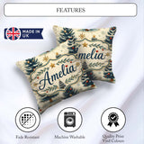 Custom Name Watercolor Snowy Trees with Gold Snowflakes Seamless Square Filled Cushion Throw Pillow Sofa Bed Home Decor Zip Washable UK Made