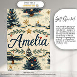 Watercolor Snowy Christmas Trees with Gold Snowflakes Seamless  Personalised Custom Name Super Soft Fleece Blanket Bed Sofa Throw