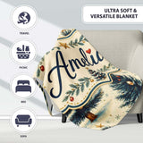 Watercolor Snowy Christmas Trees with Gold Snowflakes Seamless  Personalised Custom Name Super Soft Fleece Blanket Bed Sofa Throw